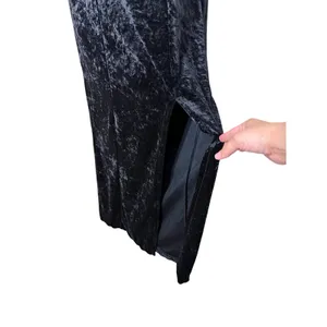 All That Jazz Vintage 90s Black‎ Crushed Velvet Halter Maxi Dress Side Slit Med thumbnail 4