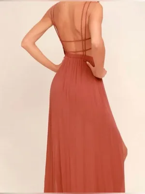 Lulus Rust V-Neck Maxi Dress with Side Slits thumbnail 2
