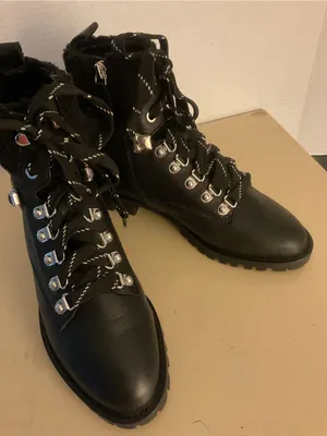 Rebecca Taylor women Black leather Lace-Up Faux Shearling Combat Boots uS 7 thumbnail 9