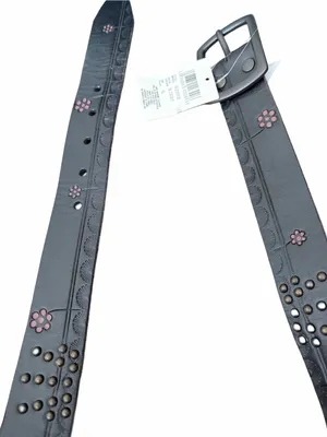 Lucky Brand NWTs Black Leather Floral Embossed Studded Belt size XL thumbnail 6