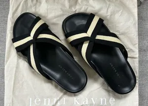 Jenni Kayne Cotton Crossover Sandal in a black and cream stripe Size 39 thumbnail 1