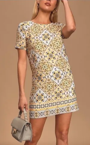 Lulu’s Dandy Lion Medallion Print Shift Dress Sz S thumbnail 1