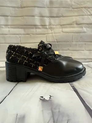 SHEIN Black Tweed Lace-Up Chunky Heel Boots with Gold Accents thumbnail 4