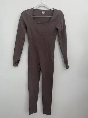 OQQ long sleeve ribbed jumpsuit Brown thumbnail 2