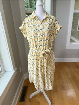 Style & Co. Yellow Floral Cotton Gauze Tie-Waist Midi Shirt Dress Size Small thumbnail 11