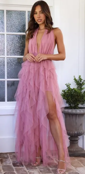 Hello Molly Into The Middle Tulle Halter Maxi Dress XL US 10 Prom Formal Wedding thumbnail 1