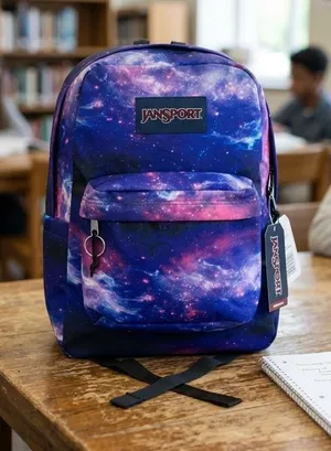 JanSport SuperBreak Backpack Unisex Large Purple Galaxy Nebula Print thumbnail 1