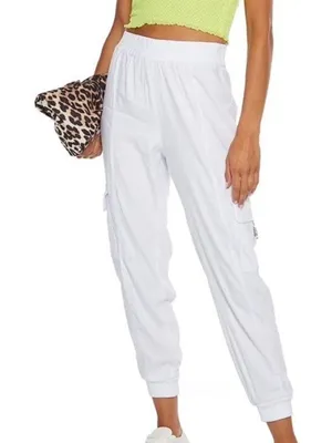 Alice + Olivia Cargo Buckle Joggers White Size Medium Linen Blend thumbnail 1