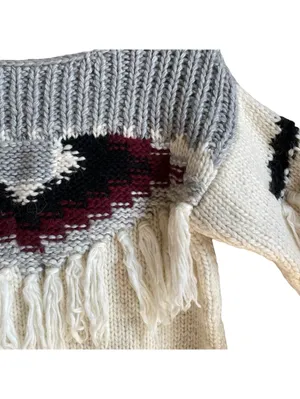 Current Elliott Rosemary Fringed Intarsia Hand Knit Sweater Size Small Wool thumbnail 3