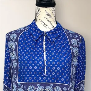 Free People Changing‎ Time True Blue Floral Long Sleeve Tunic Top M Boho Peasant thumbnail 9