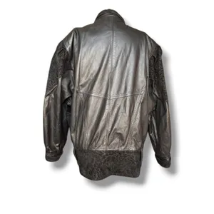 Vintage 80s Black Leather Jacket Suede Embossed Oversized Batwing Belted Moto thumbnail 9