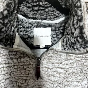 Thread & Supply Lazy Sunday Sherpa Pullover furry oversize 1/4 zip Sweater sz M thumbnail 2