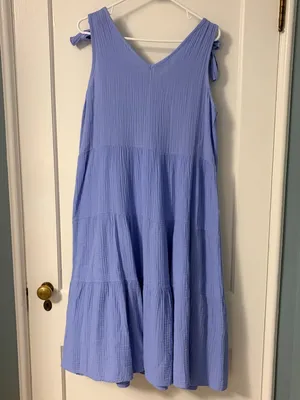 Pistache made in Italy gauzy cotton tiered midi dress NWT size medium purple thumbnail 3