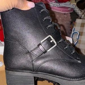 New‎ Sleek Black Combat Boots with Buckle Detail thumbnail 3