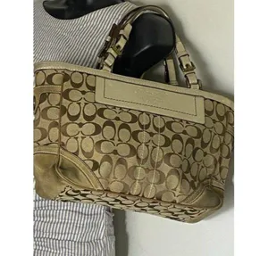 Coach Shoulder Bag Medium Msrp Beige Brown Jacquar thumbnail 6