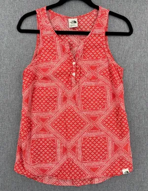 The North Face Womens Red Print Organic Cotton Henley Tank Top Small thumbnail 1