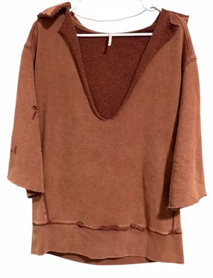 Free‎ People West Track Distressed Hoodie Brown Women's Size Small thumbnail 1