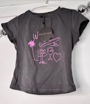 White Fox NEW Vacay Pending Baby Tee Top thumbnail 1
