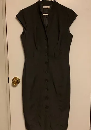 Women's Pencil Stretchy Full Buttoned Dress Gray Sz 8 thumbnail 1
