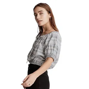 Madewell Jacquard Keyhole Short Sleeve Crop Top Black‎ Striped Size XS thumbnail 3