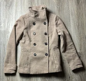 H&M Tan Double-Breasted Pea Coat Size 6 thumbnail 1