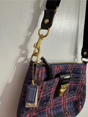 Coach Navy and Pink Plaid Crossbody thumbnail 7