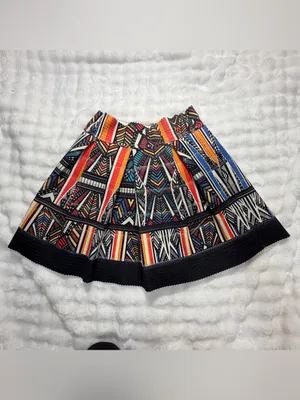 XHILARATION Womens Multicolor Geometric Striped Mini Scalloped Edge Skirt SizeM thumbnail 3