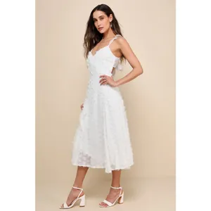 NWT Lulus Darling Flirtation White 3D Floral Applique Tie-Back Midi Dress Sz S thumbnail 6