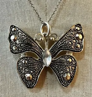 Silver tone Butterfly pendant necklace thumbnail 1