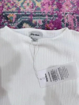 Rhythm. White Ribbed Long Sleeve Crew Top Size XS thumbnail 2