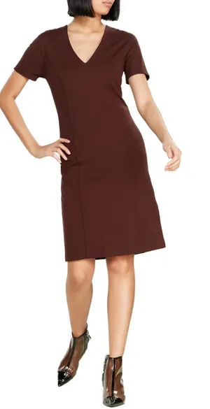 Ottod'Ame Cocoa Sheath Dress Pencil V-Neck Short Sleeve‎ Brown Size US 4 thumbnail 1