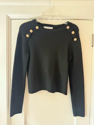 Mango Black Button-Shoulder Ribbed Sweater thumbnail 3