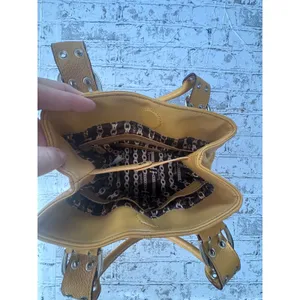Tignanello Mustard Yellow Pebbled Leather Satchel Buckle Handbag Silver Hardware thumbnail 11