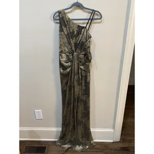 Adrianna Papell One Shoulder Metallic Gown‎ Size 2 Gold Black Prom Gala MOB thumbnail 2