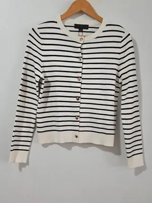 Zara Striped Knit Cardigan Long Sleeve - White/Black - Size S - 5755 thumbnail 2