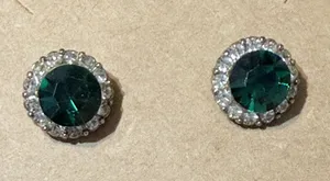 Emerald Green Crystal Halo Stud Earrings - Women Jewelry thumbnail 1
