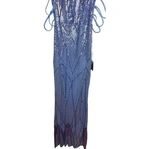 Lulus Flawless Glow Periwinkle Iridescent Sequin Lace-Up Maxi Dress Sz. S thumbnail 5