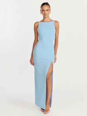 SHOWPO Indi Boat Neck Bodycon Maxi Dress In Light Blue thumbnail 4