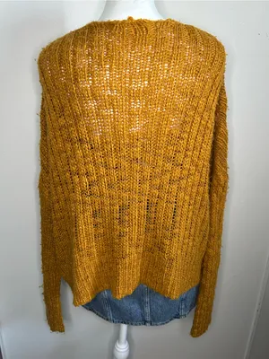LA Hearts Oversized Boho Fuzzy Knit Cardigan Sweater in Mustard Gold thumbnail 3