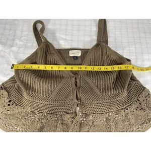Universal Thread XL Brown Crochet Knit Peplum Tank Top Button Front Boho Cottage thumbnail 5