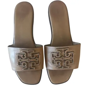 Tory Burch Ines Leather Slides‎ Almond Beige Sandals 9 thumbnail 2