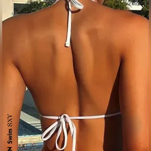 NWT SXY Halter Triangle White Bikini Top Swim Size Small thumbnail 2