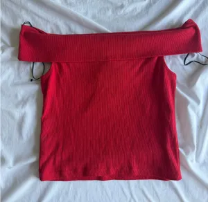 H&M red ribbed off the shoulder top nwt thumbnail 1