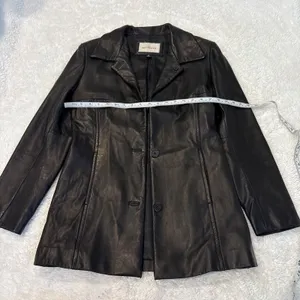 VTG 90s Lady Hathaway Womens Black Leather Jacket S Grunge Emo Classic College thumbnail 3