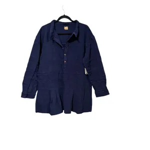 Free People Free-est Womens Navy Blue Cotton Pintuck Henley Pleated Mini Dress M thumbnail 2
