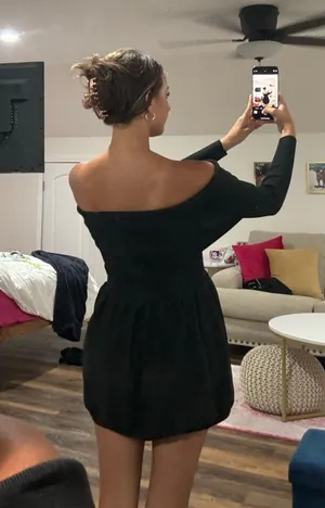 black mini dress off the shoulder with ballon skirt princess polly thumbnail 2