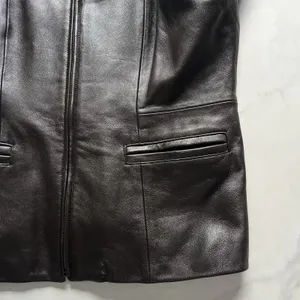 N.Y.D.A Leather Jacket Women Brown Soft Full Zip Modern Minimalist Moto Sz Large thumbnail 11