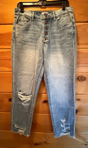 Pink Lily High Rise Distressed 5 Button Light Blue Jeans size 9 thumbnail 1