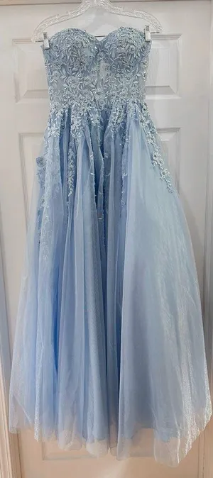 JVN by Jovani 00915 Strapless Long Ball Gown Prom Formal light Blue sz 4 thumbnail 1