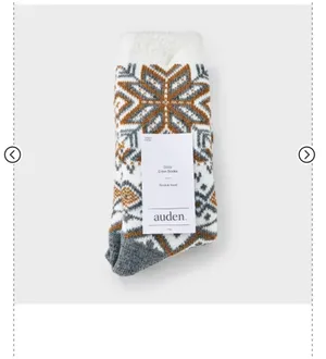 NWT Auden Snowflake Geo Double Lined Cozy Crew Sock In Ivory/Toffee/Heather Gray thumbnail 2